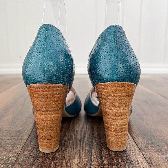 Miz Mooz Jay Mary Jane Pump Heel Embossed Leather Retro Size 9.5 EU 40.5 in Teal - Picture 9 of 16